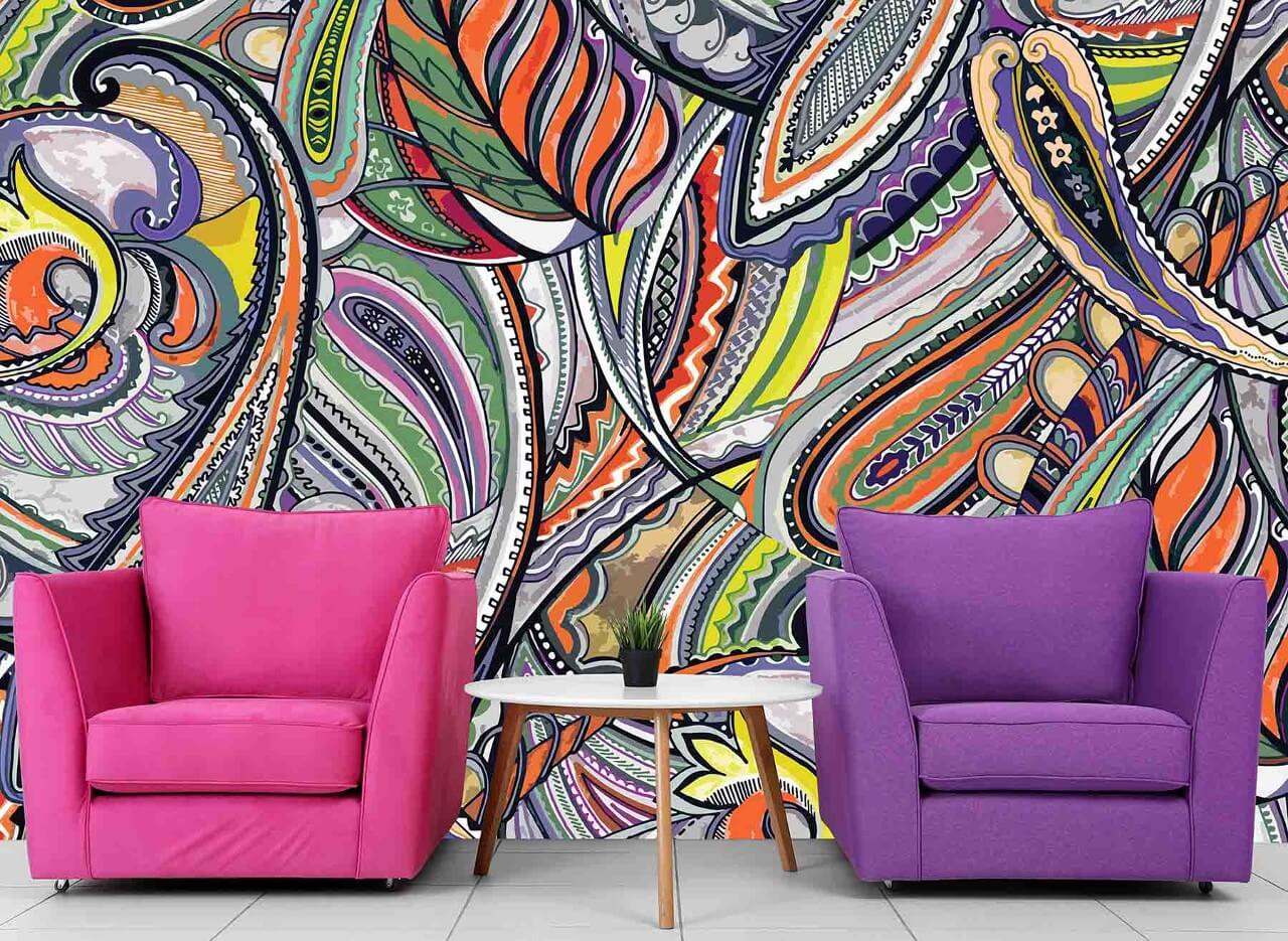 Design D'intérieur De Peinture Murale Géométrique Vibrante De